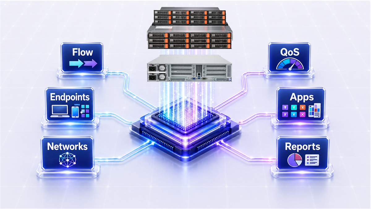 Abstract FlowMagic visibility platform connecting networks, applications, and analysis