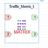 Matrix component with input pads on the left and output pads on the right